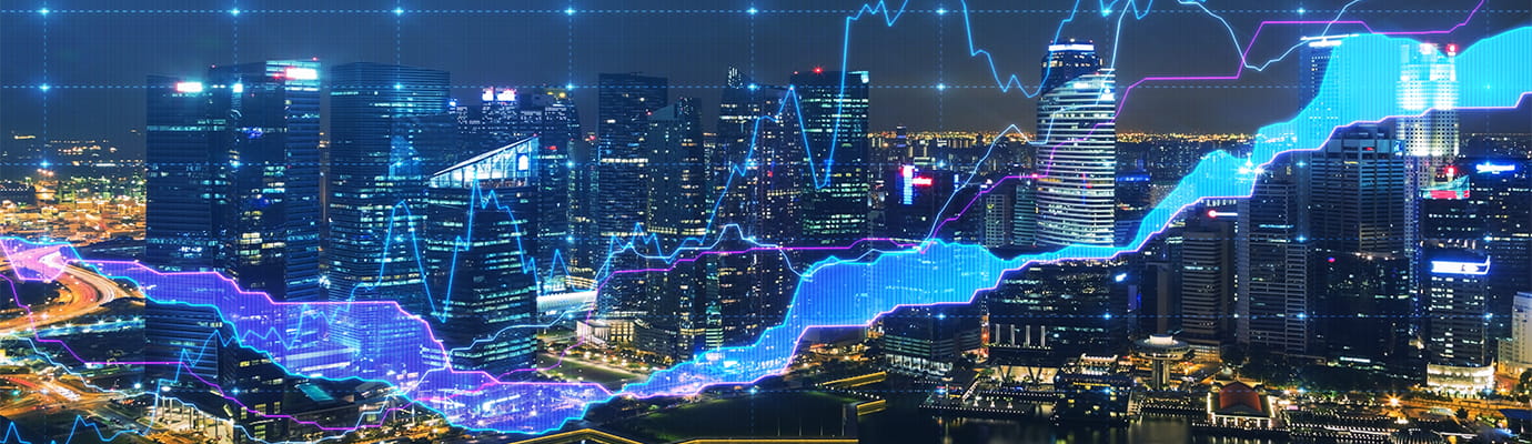 metric grid overlayed on city skyline