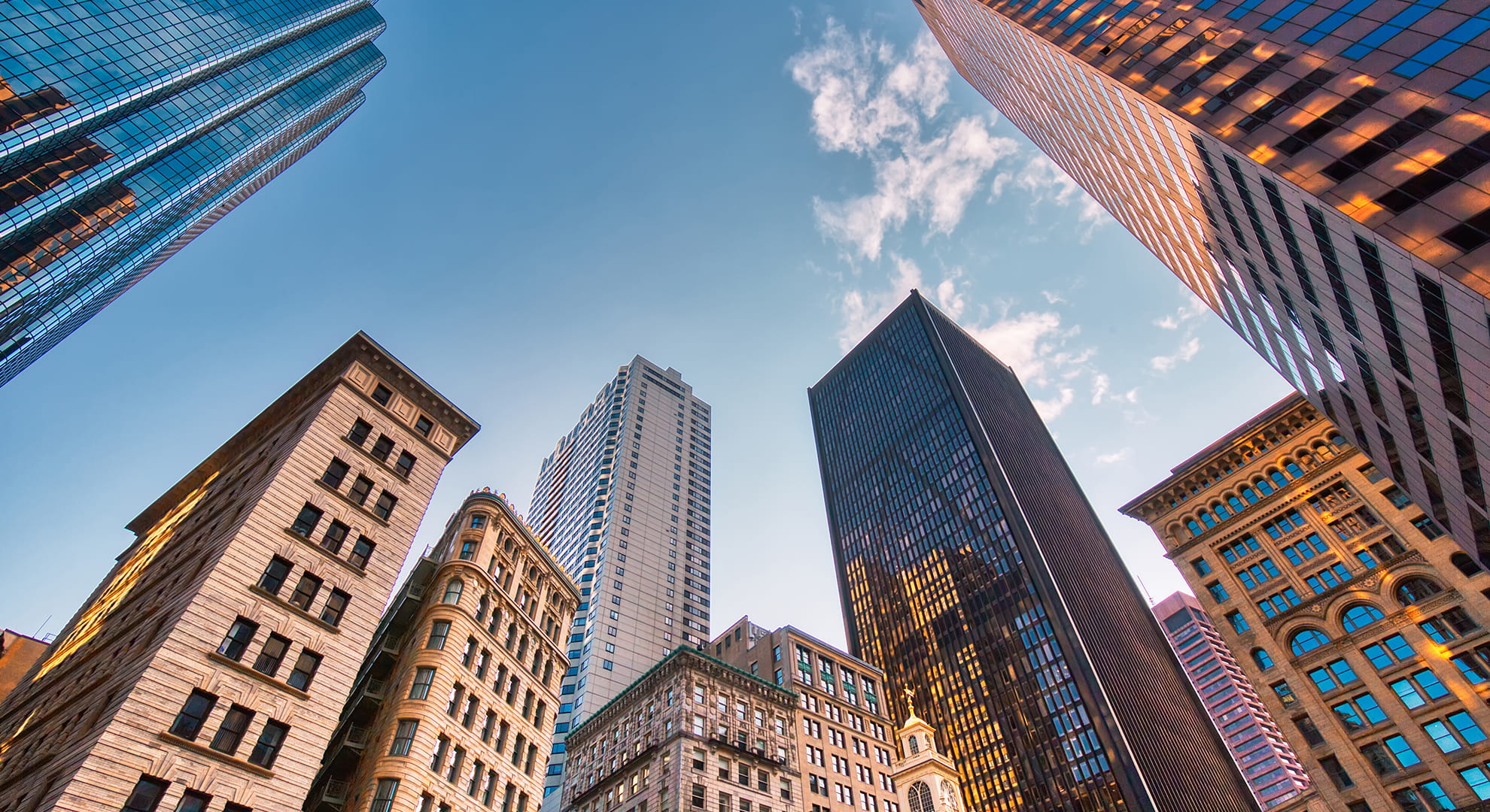 upward view of skyscrapers