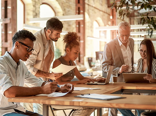 a team working together at a table