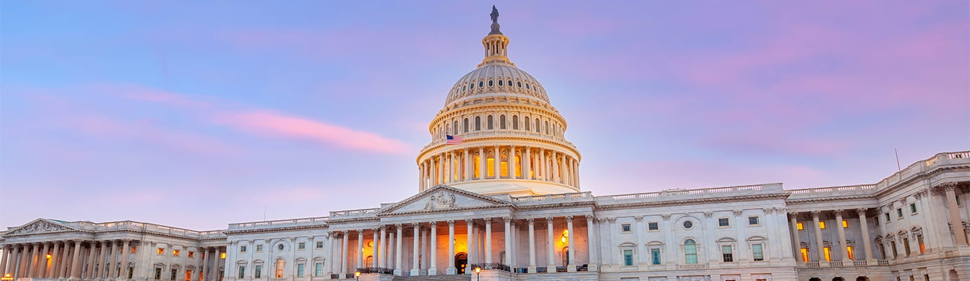 government building at sunset