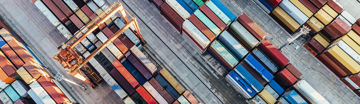Colourful containers arranged in a row
