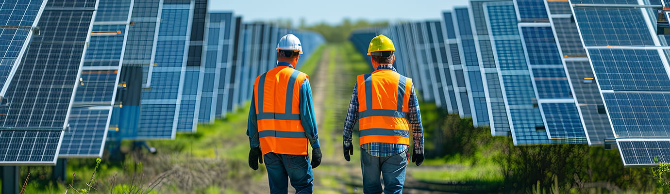 two workers in a renewable energy farm