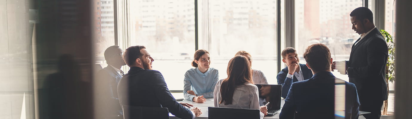 a business team listening to a presentation