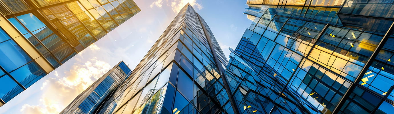 skyscrapers against a cloudy sky