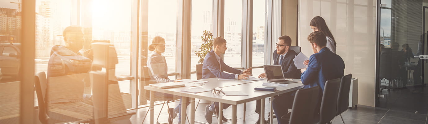 a meeting in a board room
