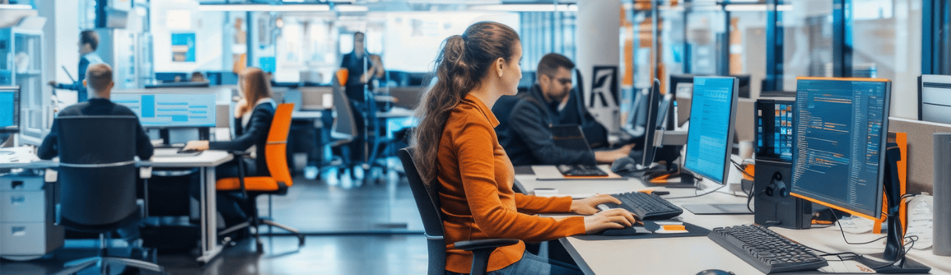a woman at her computer in an office