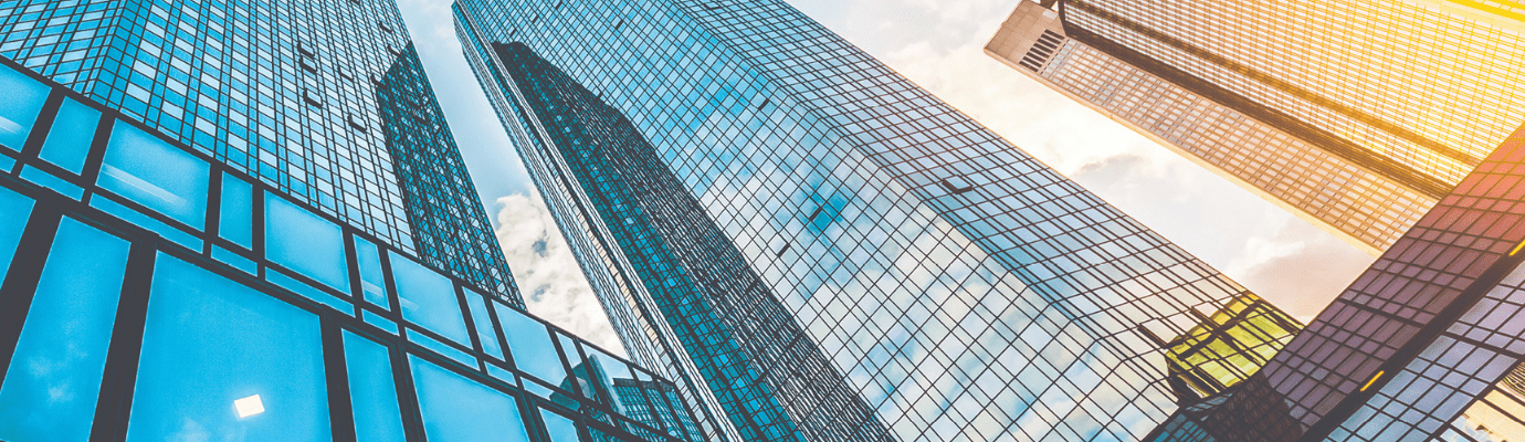 skyscrapers reflecting blue and orange light