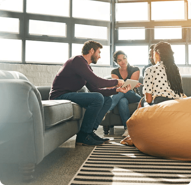 a team of professionals working together in a circle