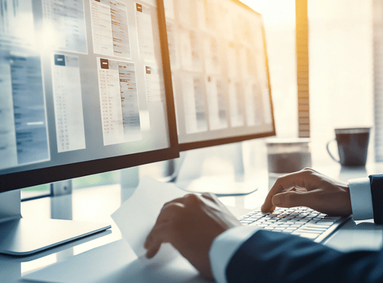 man typing on a laptop